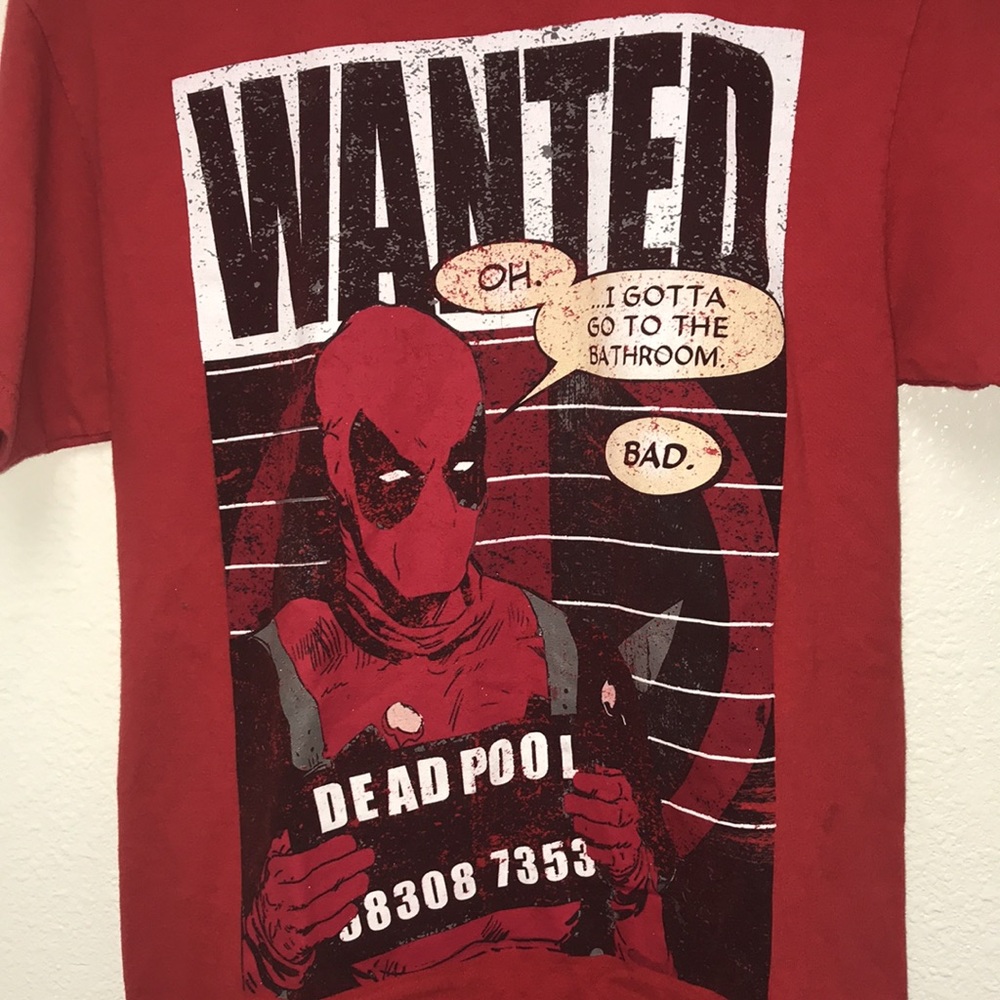 Marvel Comics Red Wanted Dead Pool Character Cotton Graphic T-shirt Men’s Small